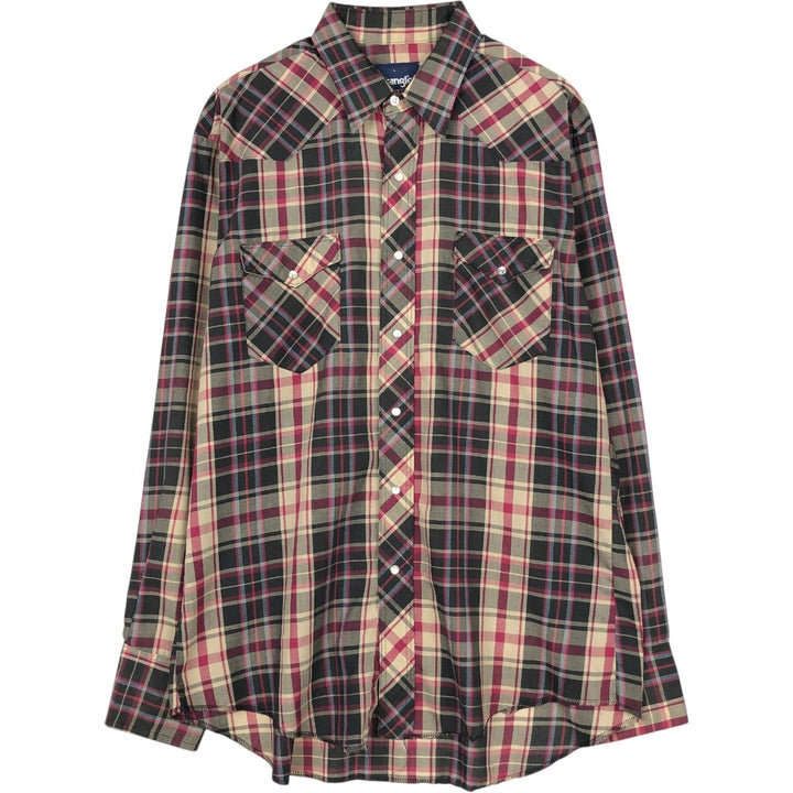 Wrangler Western Shirts, Check Pattern, Long Sleeve, Men's Size L (approx.) unclear red type Vintage Second Hand