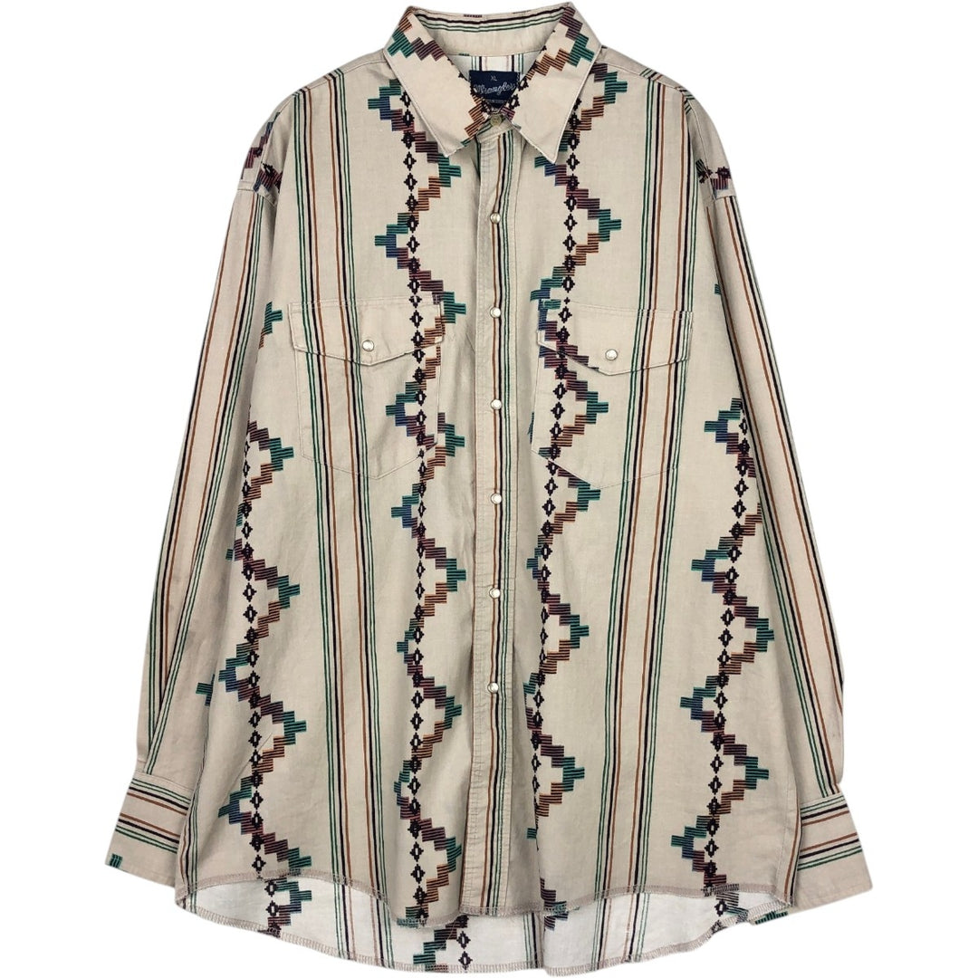 1980'S Wrangler Western Shirt, all-over print, long-sleeved, men's size XL (approx.) unclear Beige type Vintage Second Hand