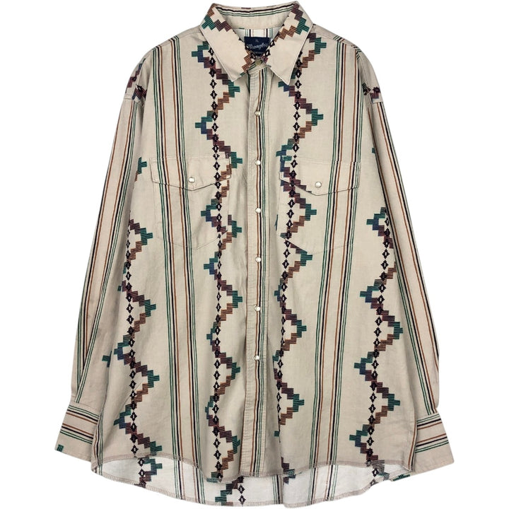 1980'S Wrangler Western Shirt, all-over print, long-sleeved, men's size XL (approx.) unclear Beige type Vintage Second Hand
