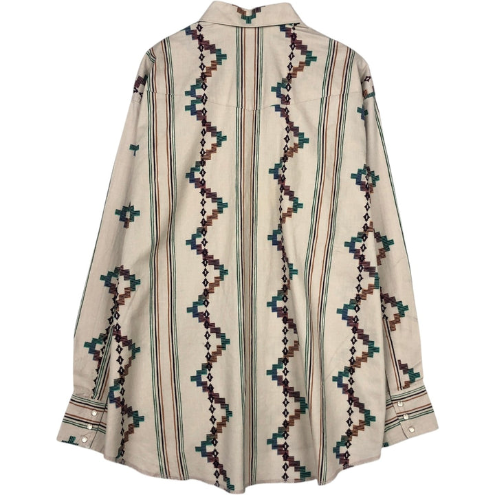 1980'S Wrangler Western Shirt, all-over print, long-sleeved, men's size XL (approx.) unclear Beige type Vintage Second Hand