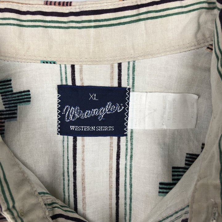 1980'S Wrangler Western Shirt, all-over print, long-sleeved, men's size XL (approx.) unclear Beige type Vintage Second Hand