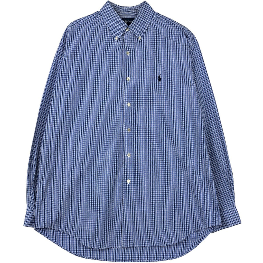 Ralph Lauren BLAKE long sleeve button down check shirt, men's size L cotton blue type Vintage Second Hand