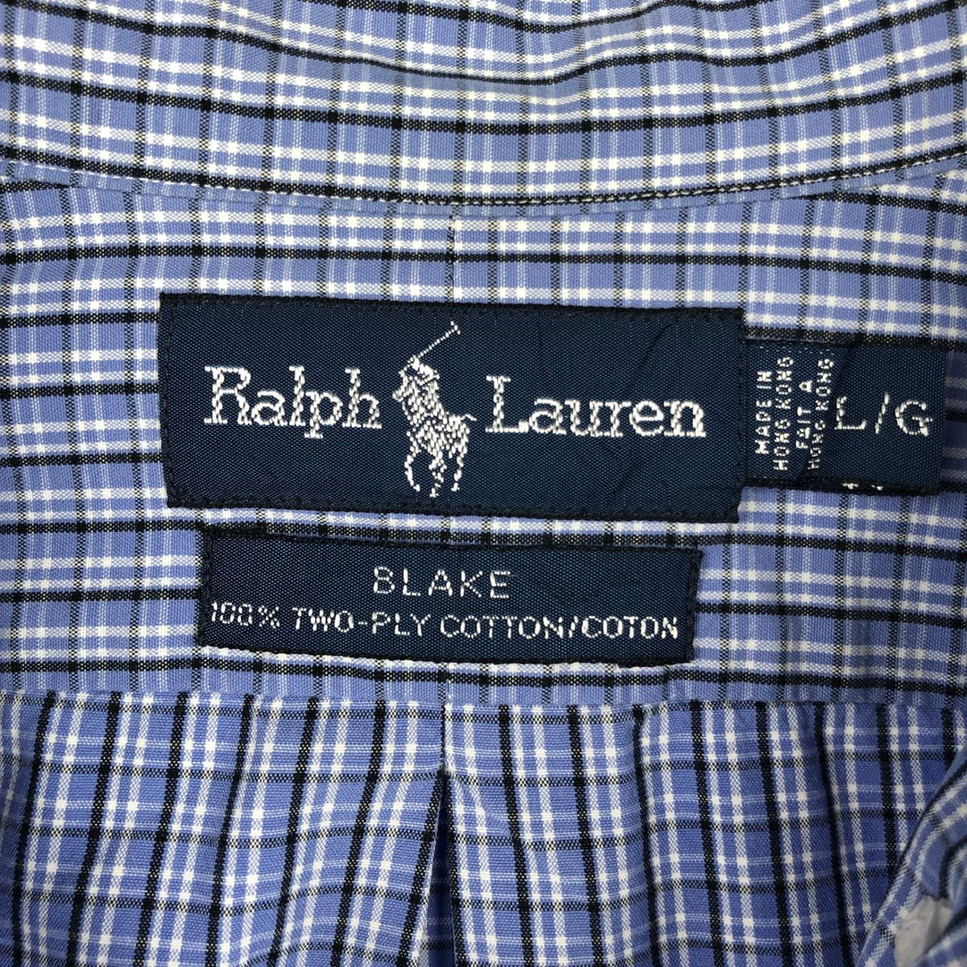 Ralph Lauren BLAKE long sleeve button down check shirt, men's size L cotton blue type Vintage Second Hand