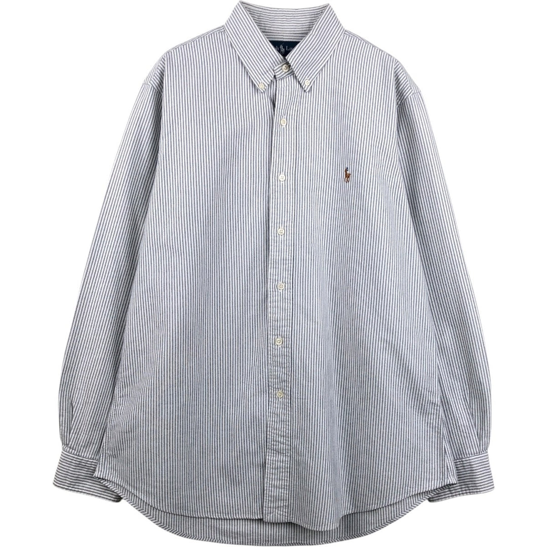 Ralph Lauren CUSTOM FIT Long-Sleeve Button-Down Striped Shirt, Men's Size L (Equivalent), Oxford Fabric cotton gray type Vintage Second Hand