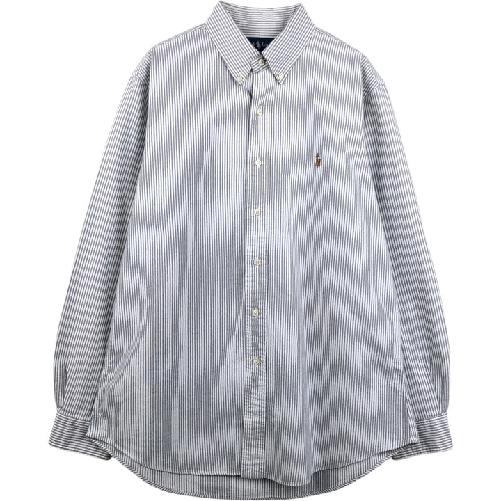 Ralph Lauren CUSTOM FIT Long-Sleeve Button-Down Striped Shirt, Men's Size L (Equivalent), Oxford Fabric cotton gray type Vintage Second Hand