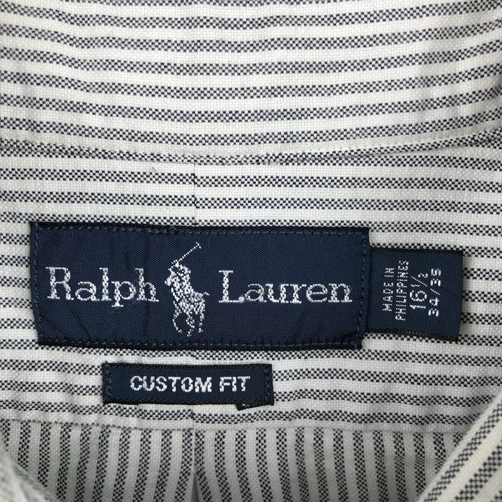 Ralph Lauren CUSTOM FIT Long-Sleeve Button-Down Striped Shirt, Men's Size L (Equivalent), Oxford Fabric cotton gray type Vintage Second Hand
