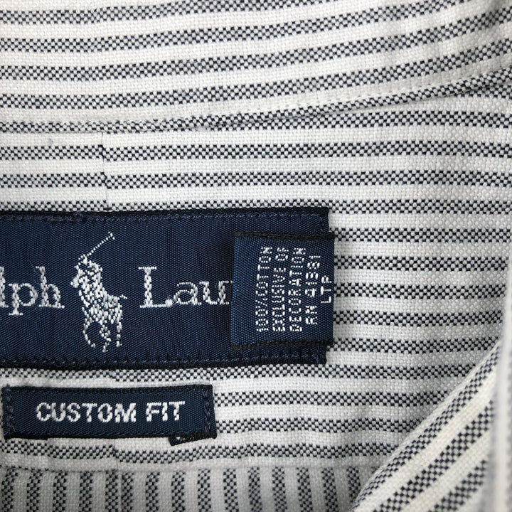 Ralph Lauren CUSTOM FIT Long-Sleeve Button-Down Striped Shirt, Men's Size L (Equivalent), Oxford Fabric cotton gray type Vintage Second Hand