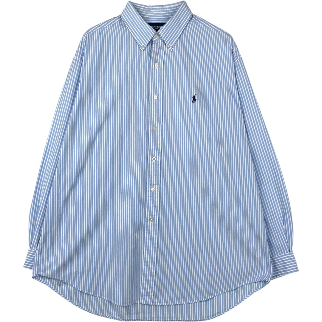 Ralph Lauren Golf Long-Sleeve Button-Down Striped Shirt, Men's Size XL (approx.) cotton Blue type light blue Vintage Second Hand