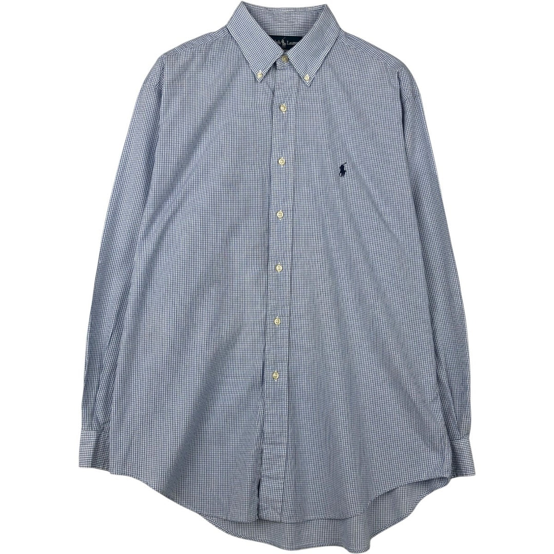 Ralph Lauren YARMOUTH Long Sleeve Button-Down Check Shirt, Men's Size L cotton blue type Vintage Second Hand