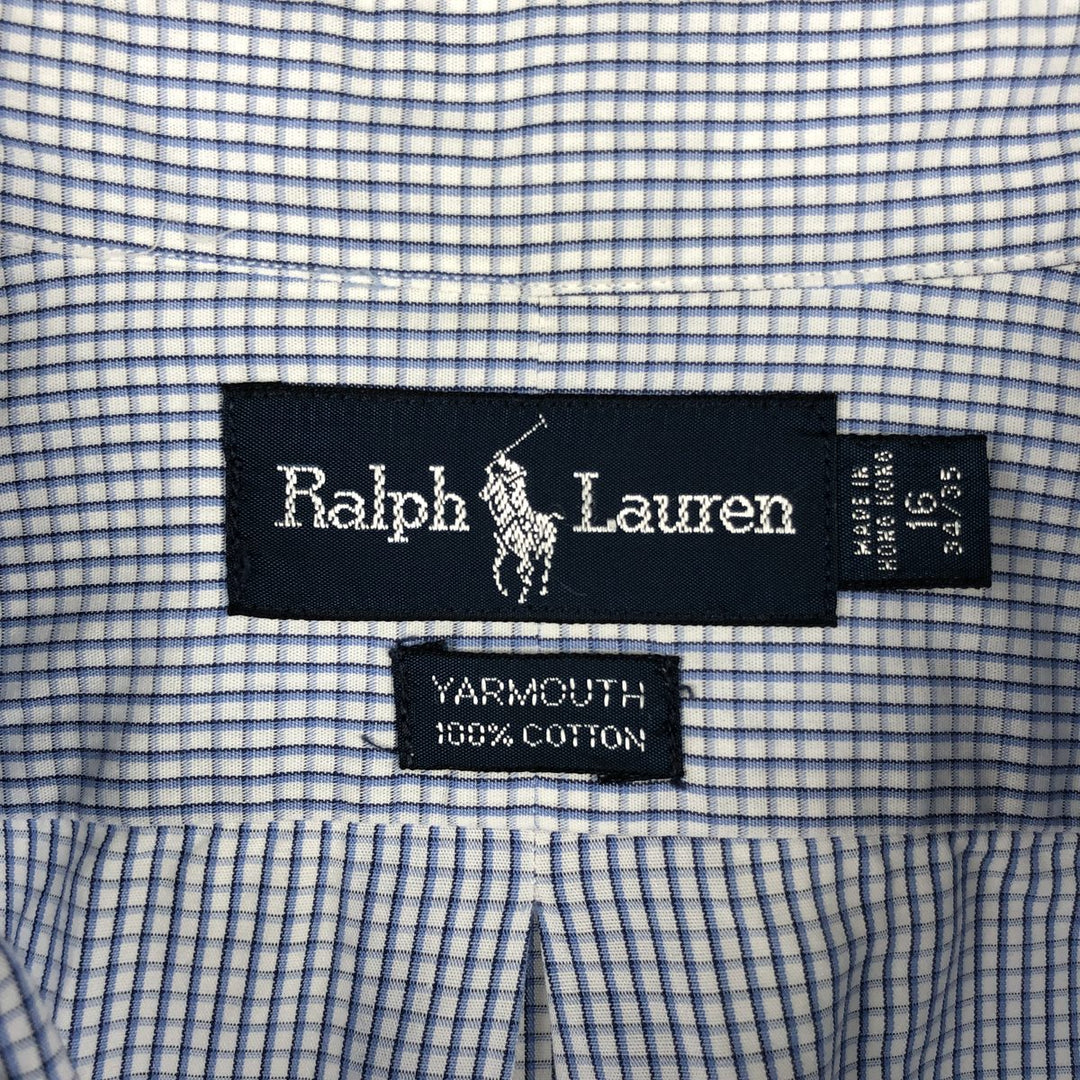 Ralph Lauren YARMOUTH Long Sleeve Button-Down Check Shirt, Men's Size L cotton blue type Vintage Second Hand