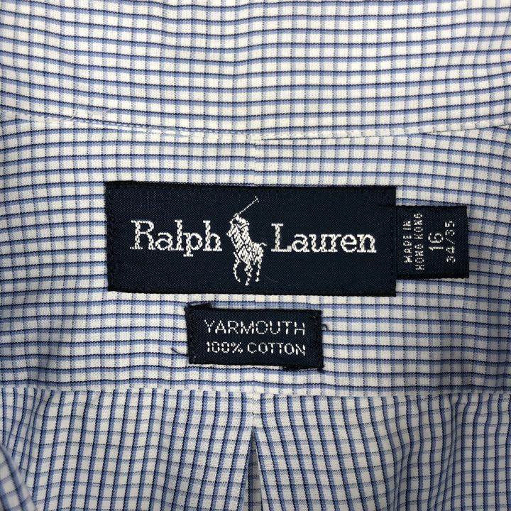Ralph Lauren YARMOUTH Long Sleeve Button-Down Check Shirt, Men's Size L cotton blue type Vintage Second Hand