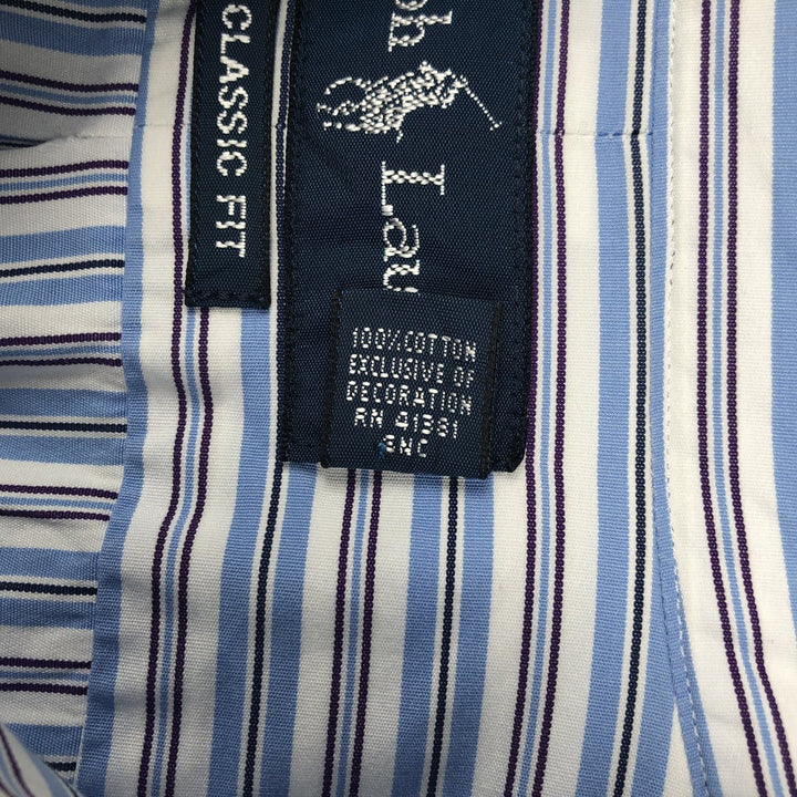 Ralph Lauren Classic Fit Multi-Stripe Long Sleeve Button-Down Striped Shirt, Men's XL cotton blue type Vintage Second Hand