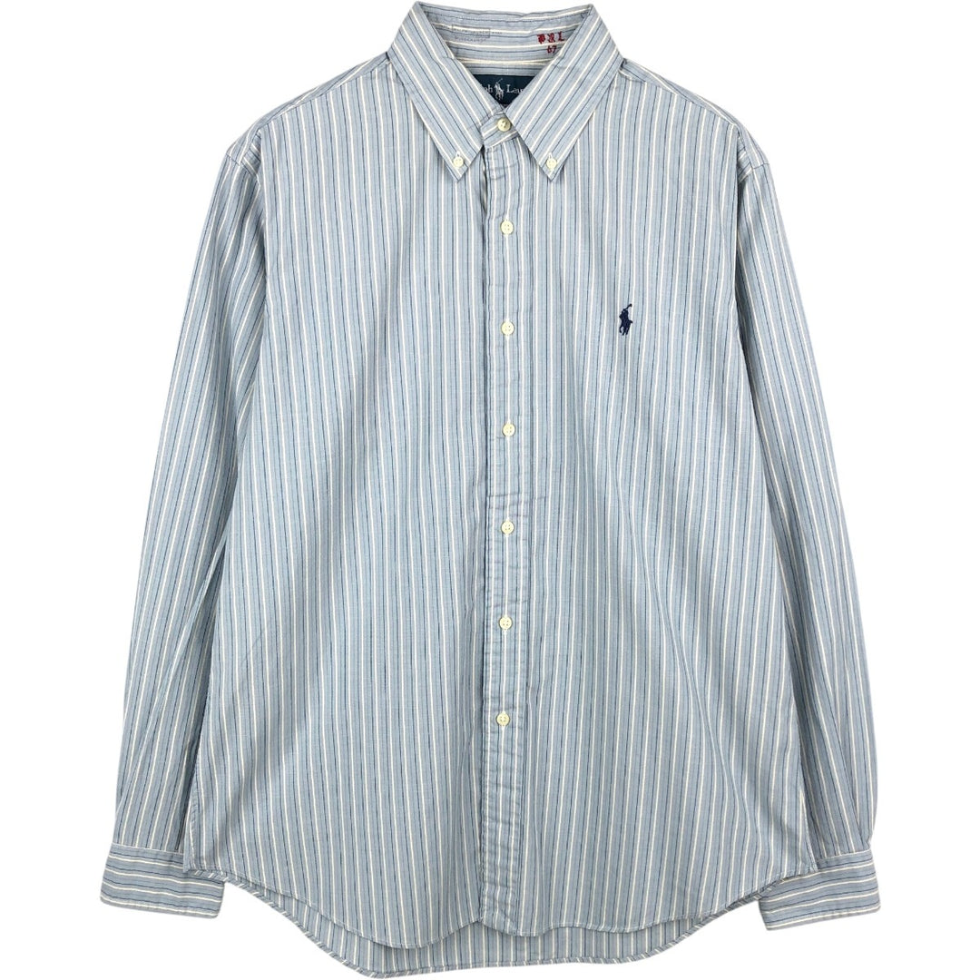 Ralph Lauren CUSTOM FIT long sleeve button down striped shirt men's size L cotton Blue type light blue Vintage Second Hand