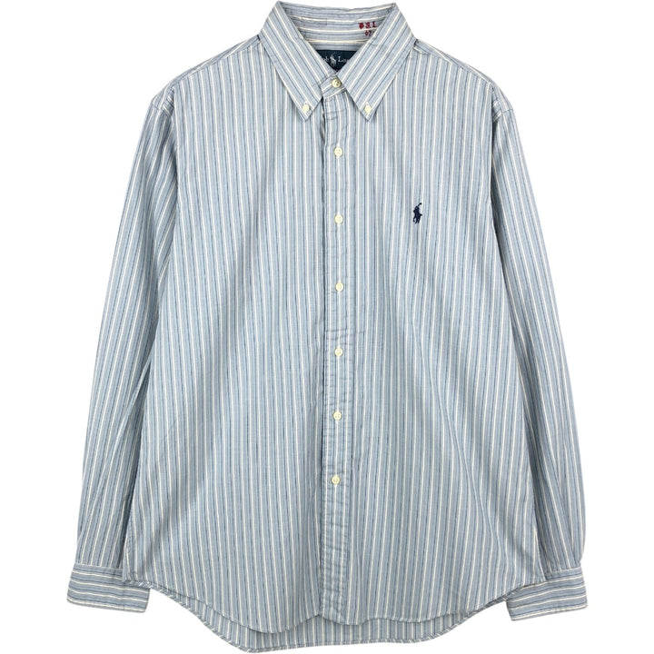 Ralph Lauren CUSTOM FIT long sleeve button down striped shirt men's size L cotton Blue type light blue Vintage Second Hand
