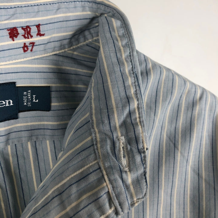Ralph Lauren CUSTOM FIT long sleeve button down striped shirt men's size L cotton Blue type light blue Vintage Second Hand