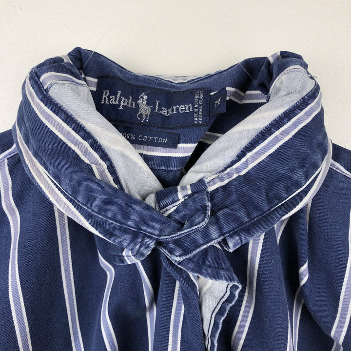 Ralph Lauren Multi-stripe Long-Sleeve Button-Down Striped Shirt, Men's Size M (approx.) cotton Navy blue Vintage Second Hand