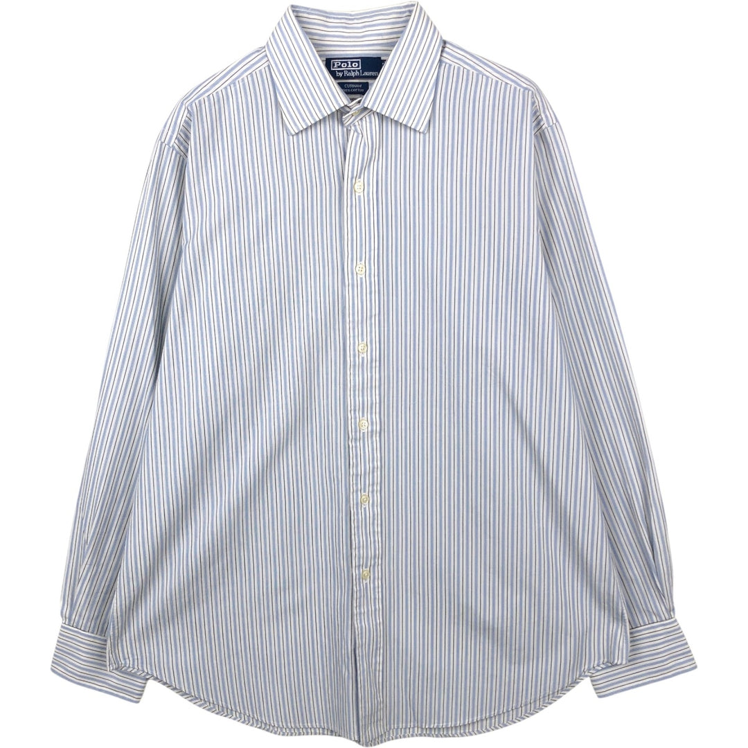 Ralph Lauren POLO by Ralph Lauren CURHAM Multi-stripe Long-Sleeve Cotton Stripe Shirt, Men's Size L (approx.) cotton white type Vintage Second Hand