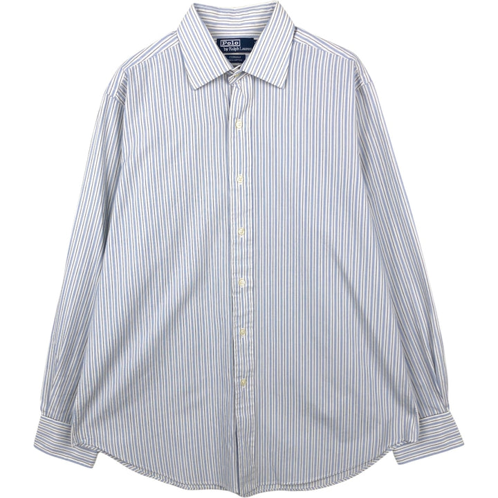 Ralph Lauren POLO by Ralph Lauren CURHAM Multi-stripe Long-Sleeve Cotton Stripe Shirt, Men's Size L (approx.) cotton white type Vintage Second Hand