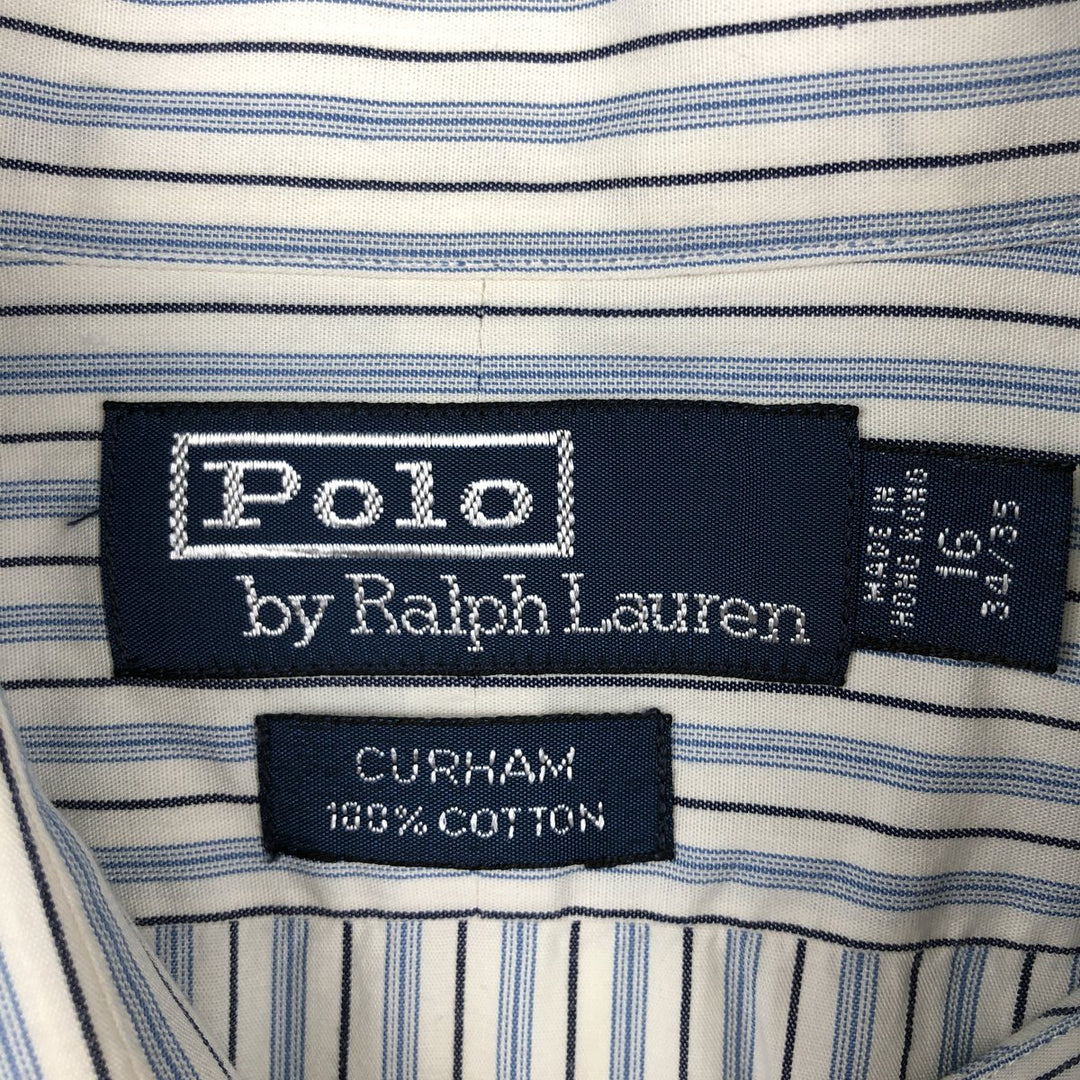 Ralph Lauren POLO by Ralph Lauren CURHAM Multi-stripe Long-Sleeve Cotton Stripe Shirt, Men's Size L (approx.) cotton white type Vintage Second Hand