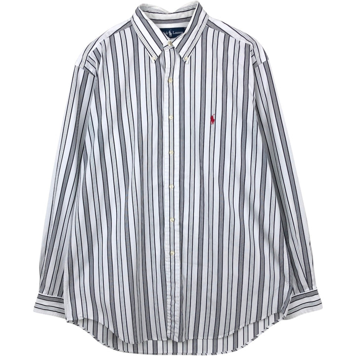 Ralph Lauren POLO by Ralph Lauren CLASSIC FIT Multi-stripe Long-Sleeve Button-Down Stripe Shirt, Men's Size L (approx.) cotton white type Vintage Second Hand