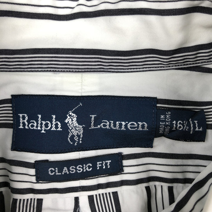 Ralph Lauren POLO by Ralph Lauren CLASSIC FIT Multi-stripe Long-Sleeve Button-Down Stripe Shirt, Men's Size L (approx.) cotton white type Vintage Second Hand