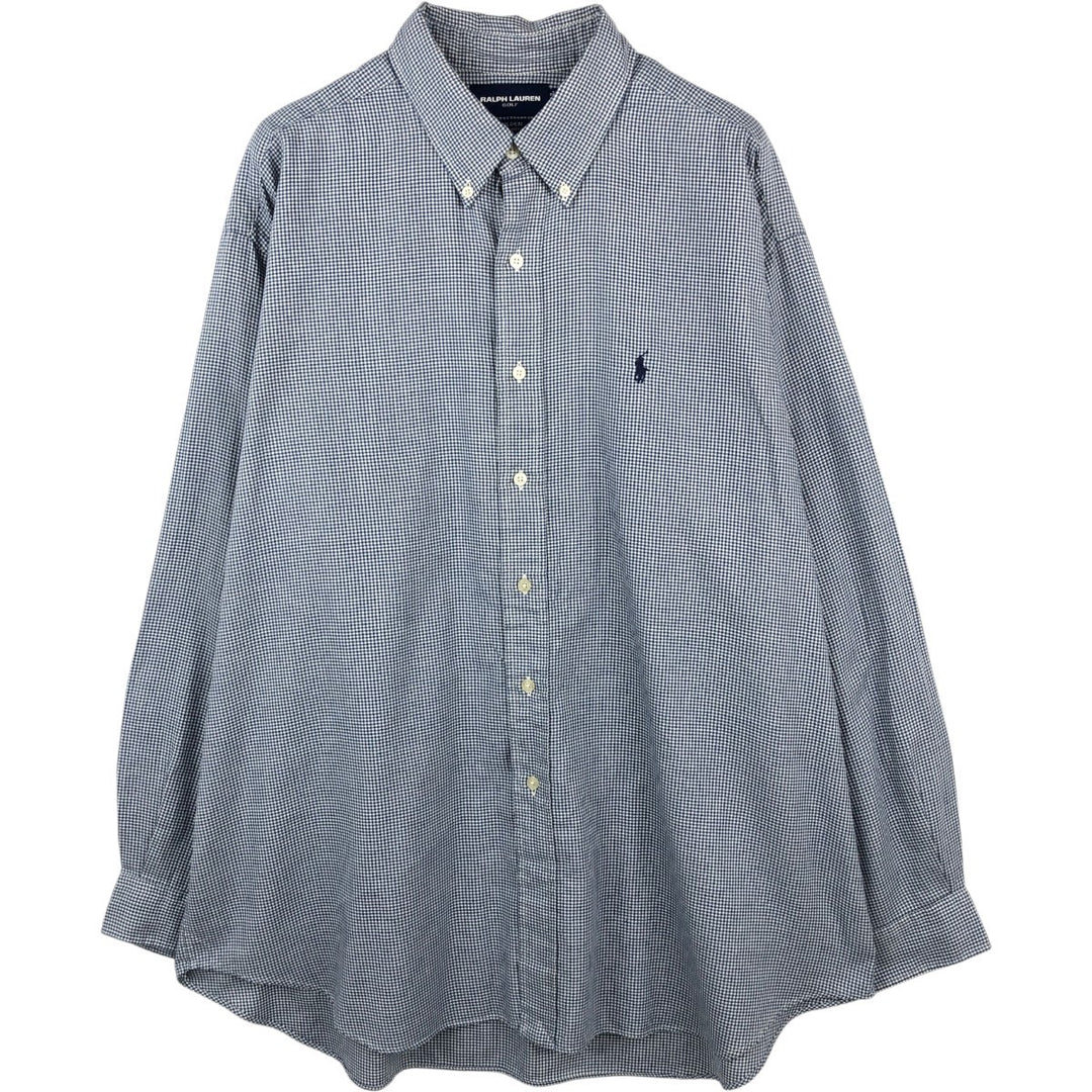 Ralph Lauren GOLF TILDEN Gingham Check Long-Sleeve Button-Down Check Shirt, Men's Size XL (approx.) cotton blue type Vintage Second Hand