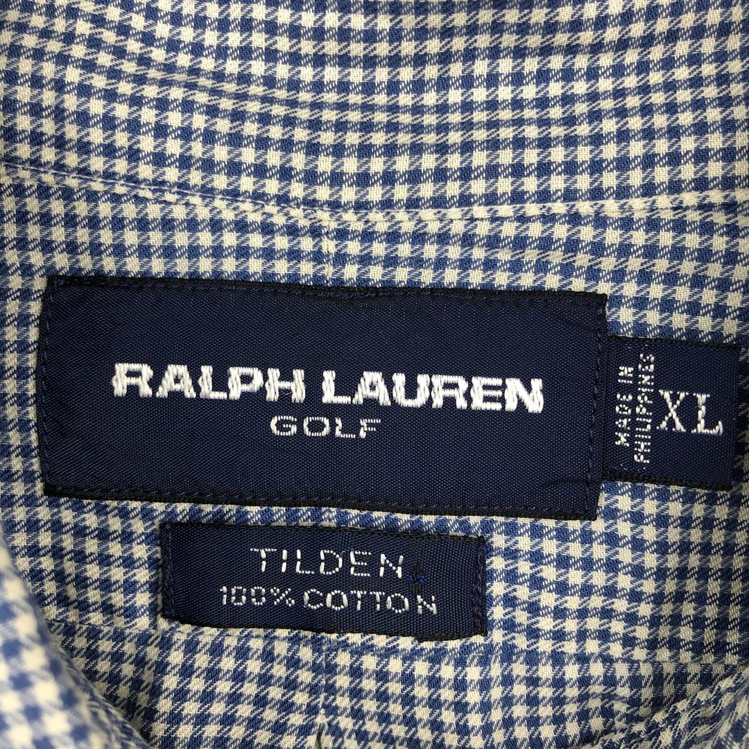 Ralph Lauren GOLF TILDEN Gingham Check Long-Sleeve Button-Down Check Shirt, Men's Size XL (approx.) cotton blue type Vintage Second Hand