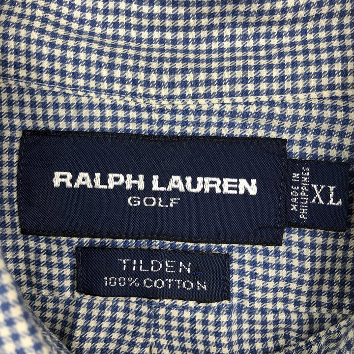 Ralph Lauren GOLF TILDEN Gingham Check Long-Sleeve Button-Down Check Shirt, Men's Size XL (approx.) cotton blue type Vintage Second Hand