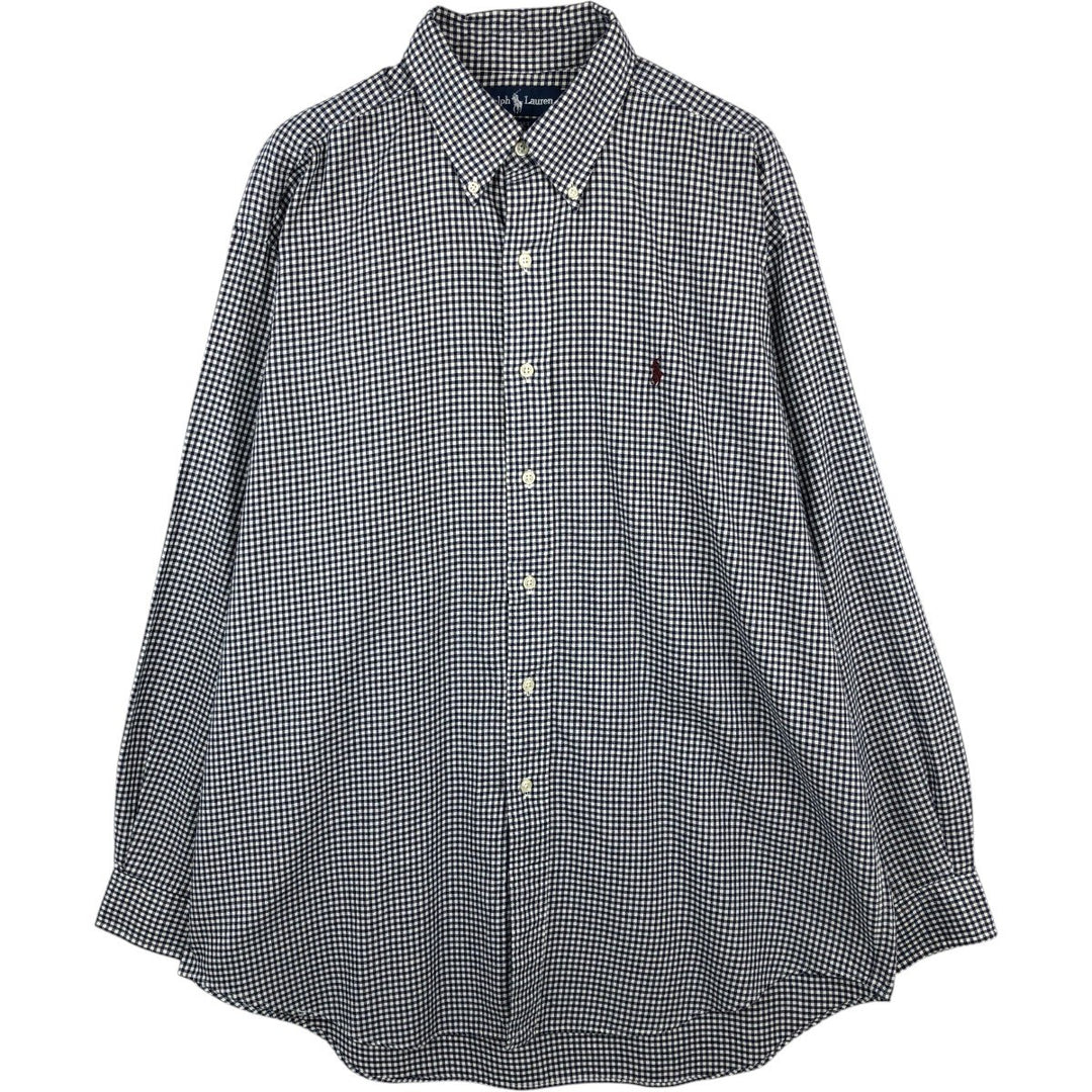 Ralph Lauren BLAKE Gingham Check Long Sleeve Button-Down Check Shirt, Men's Size L cotton white type Vintage Second Hand