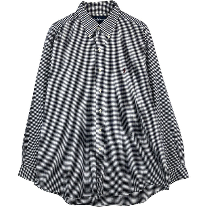 Ralph Lauren BLAKE Gingham Check Long Sleeve Button-Down Check Shirt, Men's Size L cotton white type Vintage Second Hand