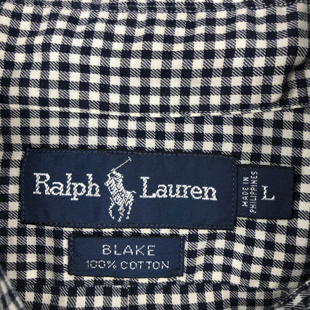 Ralph Lauren BLAKE Gingham Check Long Sleeve Button-Down Check Shirt, Men's Size L cotton white type Vintage Second Hand