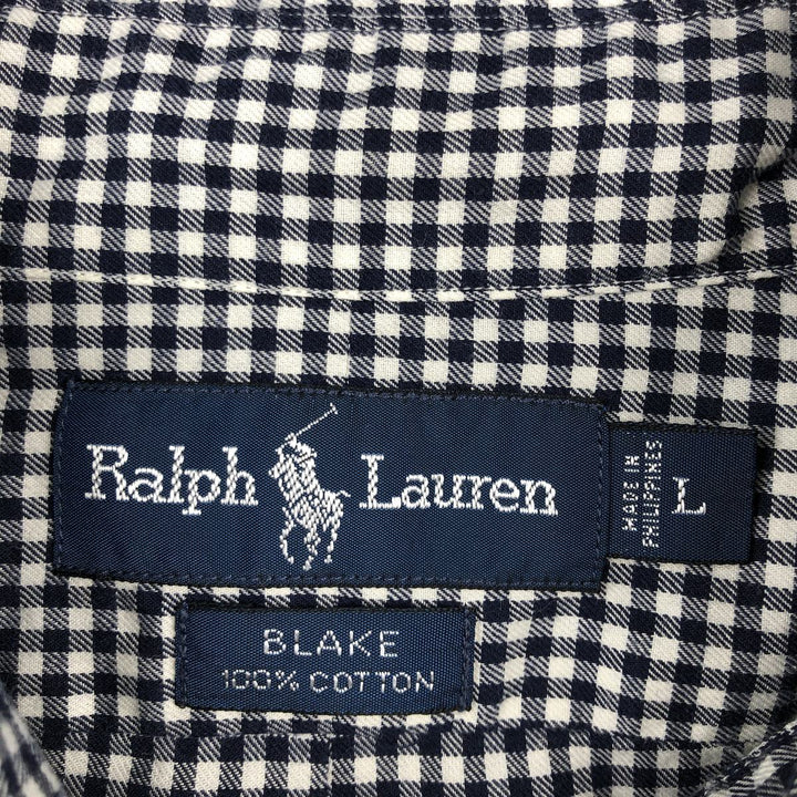 Ralph Lauren BLAKE Gingham Check Long Sleeve Button-Down Check Shirt, Men's Size L cotton white type Vintage Second Hand