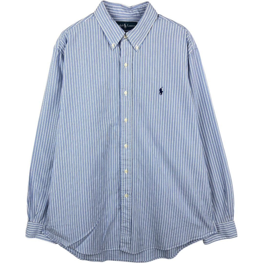 Ralph Lauren CUSTOM FIT long sleeve button down striped shirt men's XL size cotton Blue type light blue Vintage Second Hand