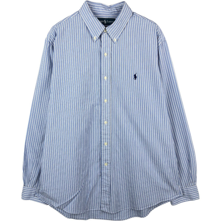 Ralph Lauren CUSTOM FIT long sleeve button down striped shirt men's XL size cotton Blue type light blue Vintage Second Hand