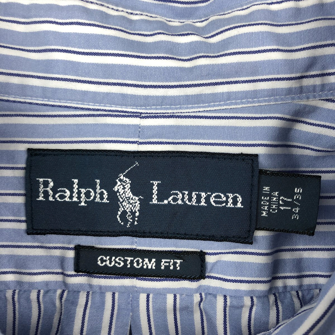 Ralph Lauren CUSTOM FIT long sleeve button down striped shirt men's XL size cotton Blue type light blue Vintage Second Hand