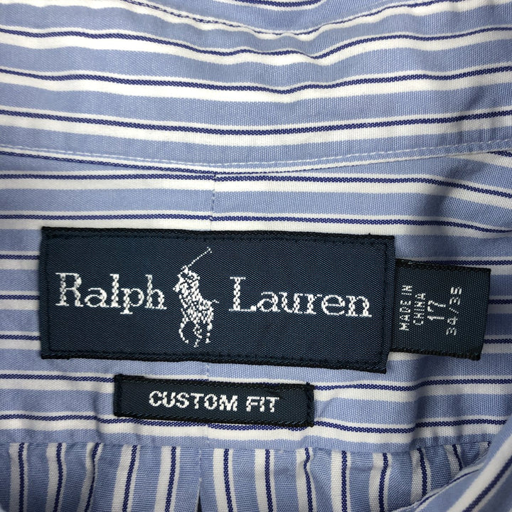 Ralph Lauren CUSTOM FIT long sleeve button down striped shirt men's XL size cotton Blue type light blue Vintage Second Hand