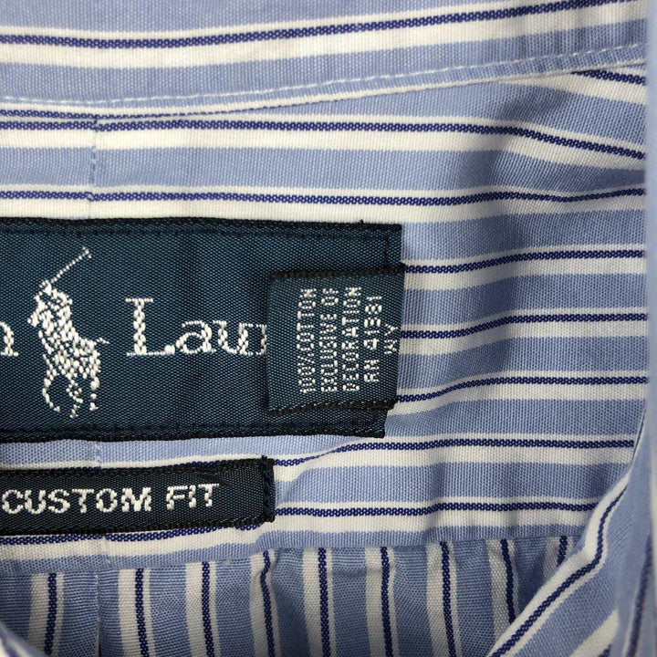 Ralph Lauren CUSTOM FIT long sleeve button down striped shirt men's XL size cotton Blue type light blue Vintage Second Hand