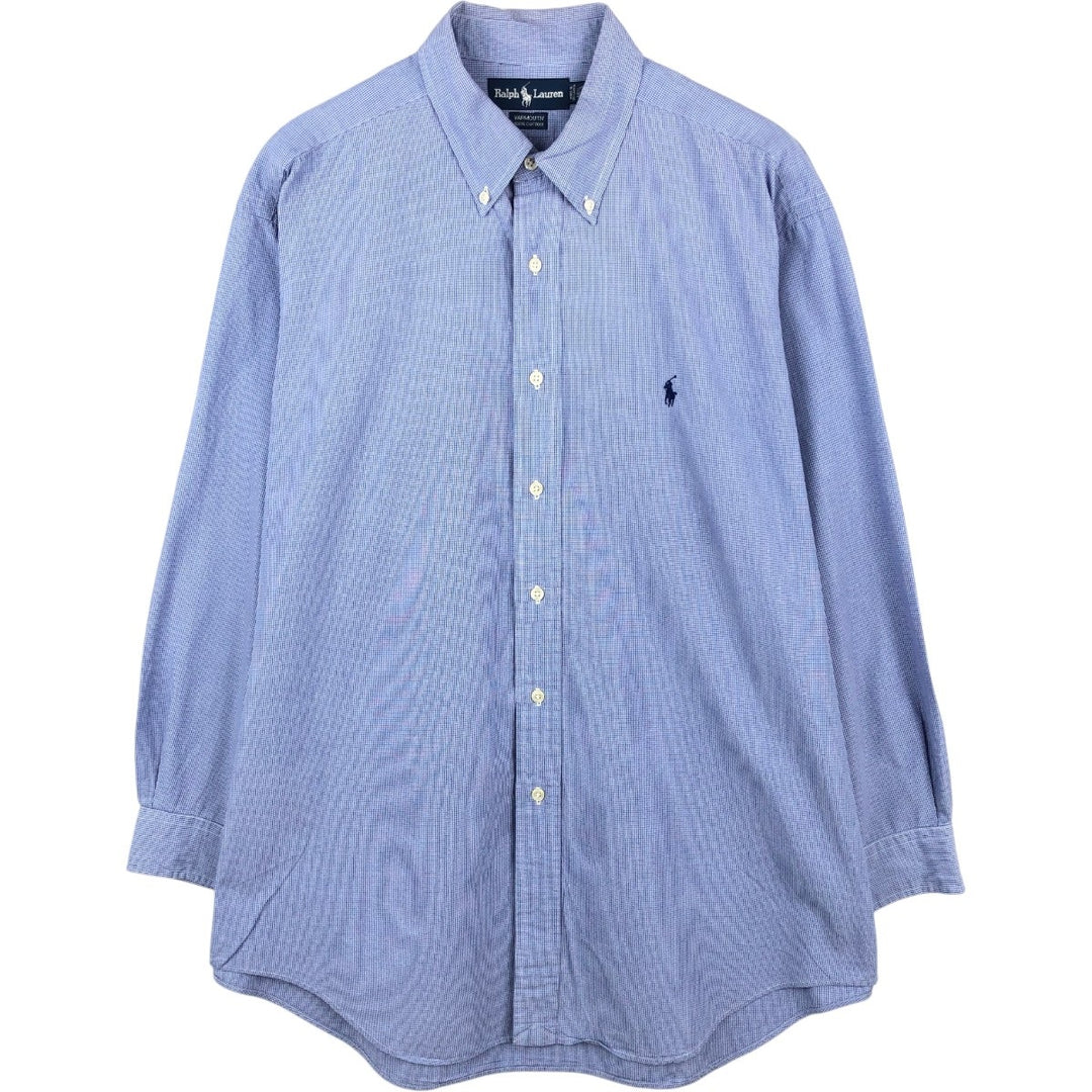 Ralph Lauren YARMOUTH Long Sleeve Button-Down Check Shirt, Men's Size L cotton Blue type light blue Vintage Second Hand