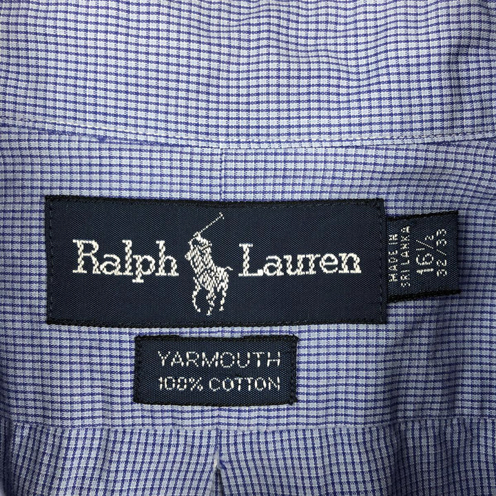 Ralph Lauren YARMOUTH Long Sleeve Button-Down Check Shirt, Men's Size L cotton Blue type light blue Vintage Second Hand