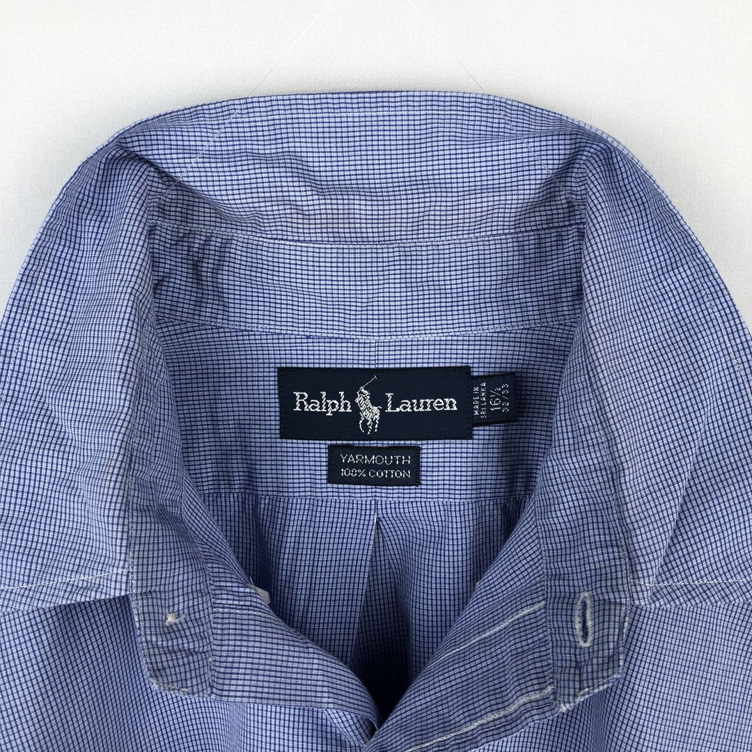 Ralph Lauren YARMOUTH Long Sleeve Button-Down Check Shirt, Men's Size L cotton Blue type light blue Vintage Second Hand