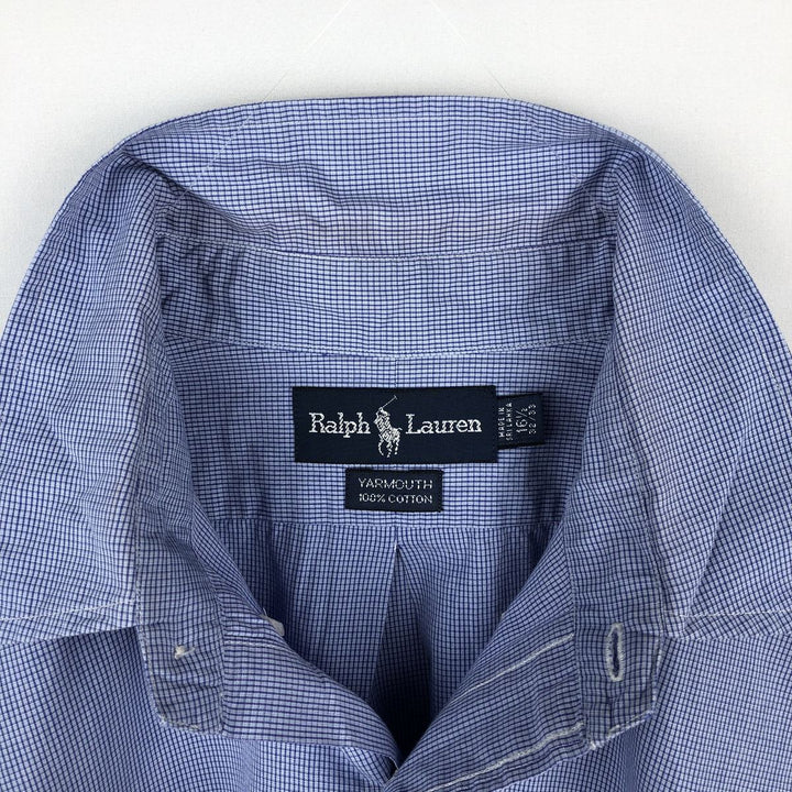 Ralph Lauren YARMOUTH Long Sleeve Button-Down Check Shirt, Men's Size L cotton Blue type light blue Vintage Second Hand