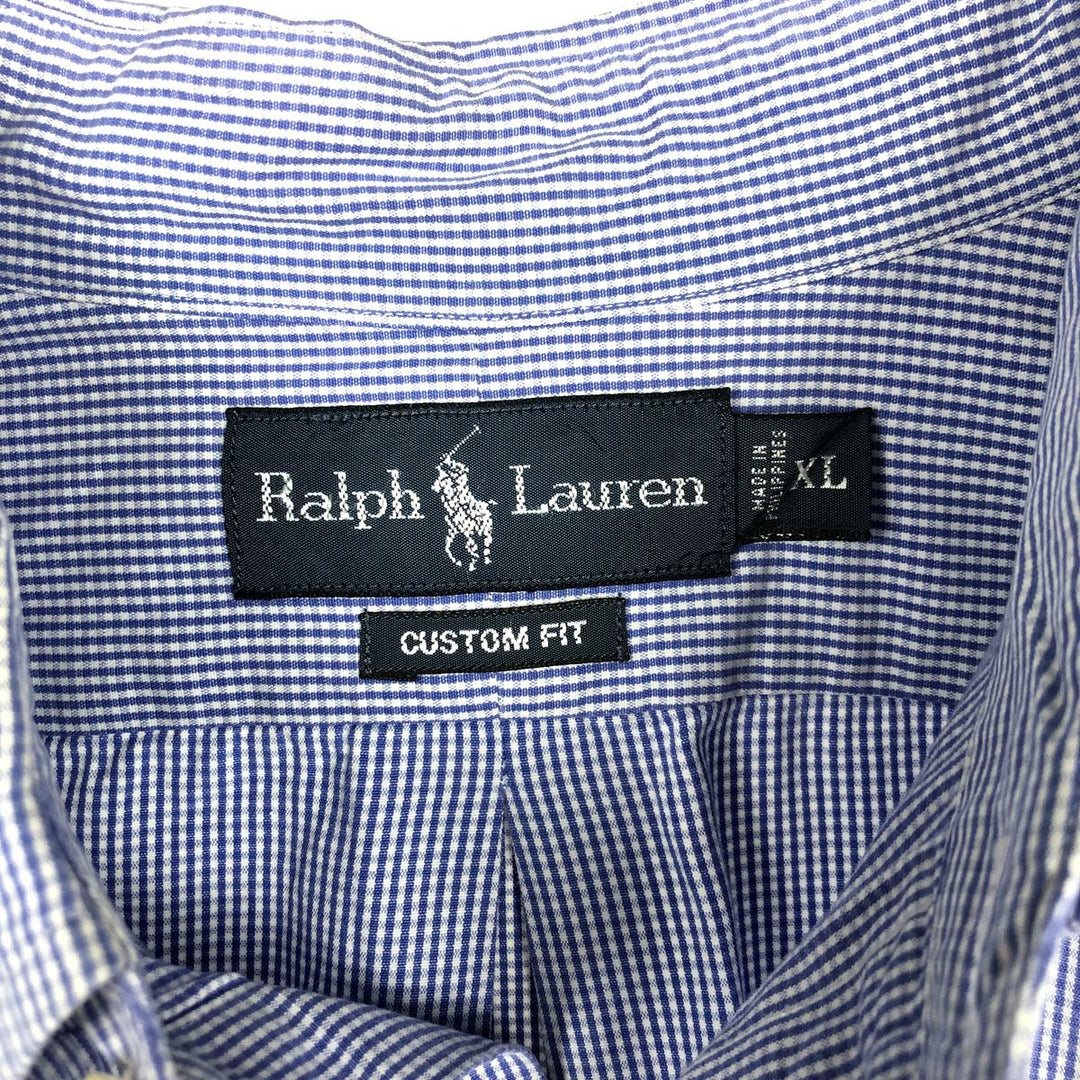 Ralph Lauren CUSTOM FIT long sleeve button down check shirt men's XL size cotton blue type Vintage Second Hand