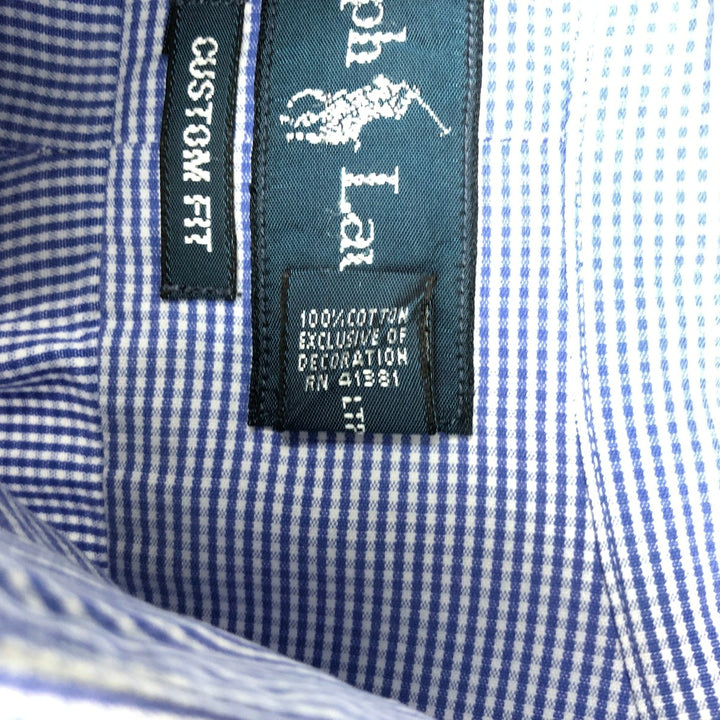Ralph Lauren CUSTOM FIT long sleeve button down check shirt men's XL size cotton blue type Vintage Second Hand