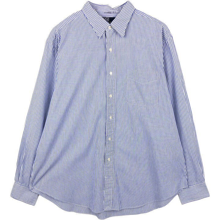 Ralph Lauren POLO by Ralph Lauren LOWELL long sleeve cotton striped shirt, men's XL size cotton blue type Vintage Second Hand