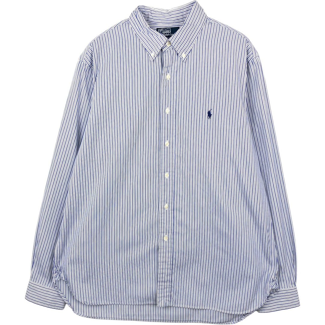 Ralph Lauren POLO by Ralph Lauren CUSTOM FIT Multi-stripe Long-Sleeve Button-Down Striped Shirt, Men's Size XL (approx.) cotton blue type Vintage Second Hand