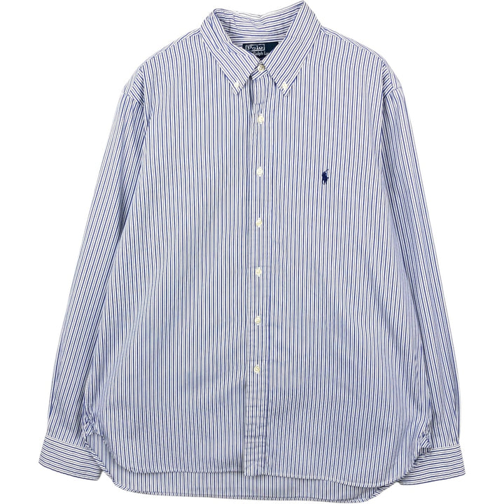 Ralph Lauren POLO by Ralph Lauren CUSTOM FIT Multi-stripe Long-Sleeve Button-Down Striped Shirt, Men's Size XL (approx.) cotton blue type Vintage Second Hand