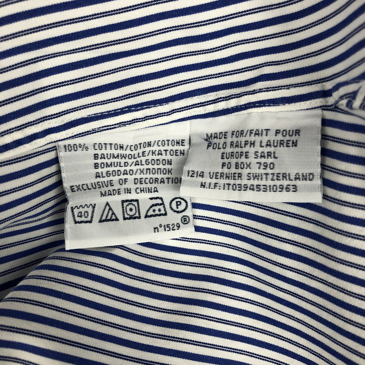 Ralph Lauren POLO by Ralph Lauren CUSTOM FIT Multi-stripe Long-Sleeve Button-Down Striped Shirt, Men's Size XL (approx.) cotton blue type Vintage Second Hand