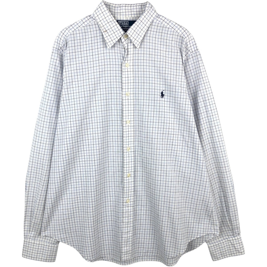 Ralph Lauren POLO by Ralph Lauren ANDREW long sleeve cotton check shirt, men's size L cotton white type Vintage Second Hand