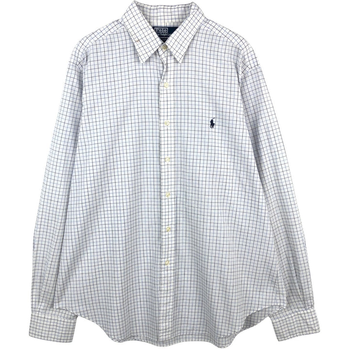 Ralph Lauren POLO by Ralph Lauren ANDREW long sleeve cotton check shirt, men's size L cotton white type Vintage Second Hand