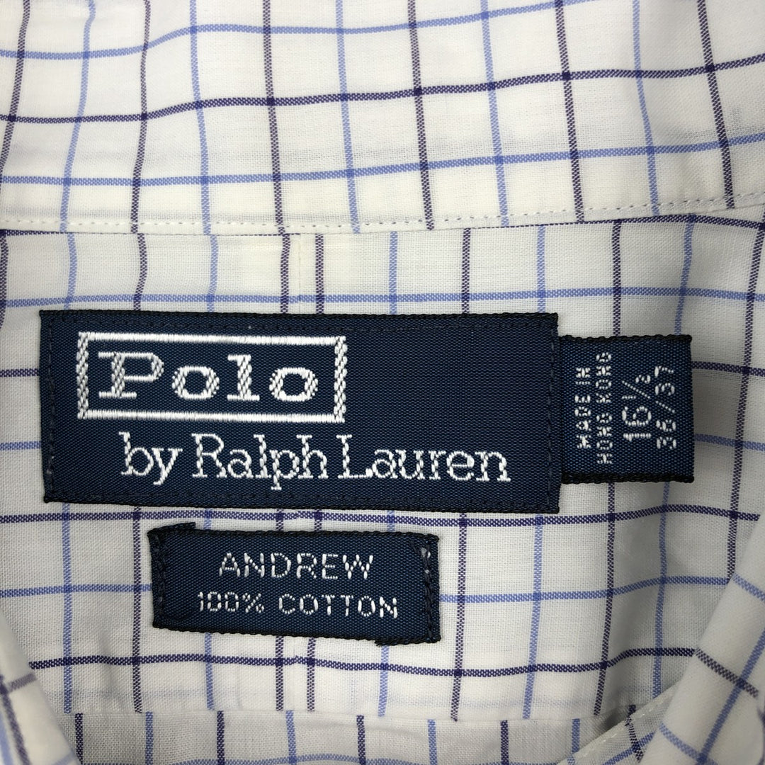 Ralph Lauren POLO by Ralph Lauren ANDREW long sleeve cotton check shirt, men's size L cotton white type Vintage Second Hand